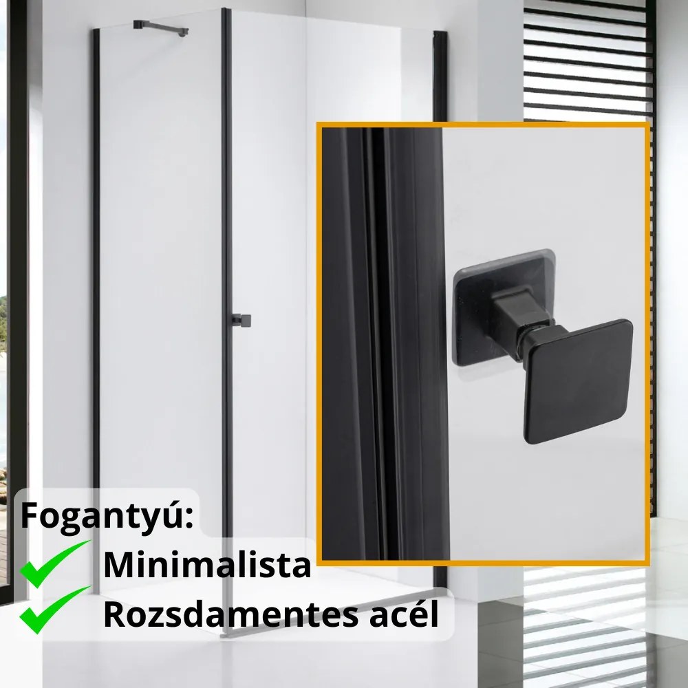 Stuxi Bari Black 90x80 aszimmetrikus nyílóajtós zuhanykabin 6 mm vízlepergető biztonsági üveggel, matt fekete