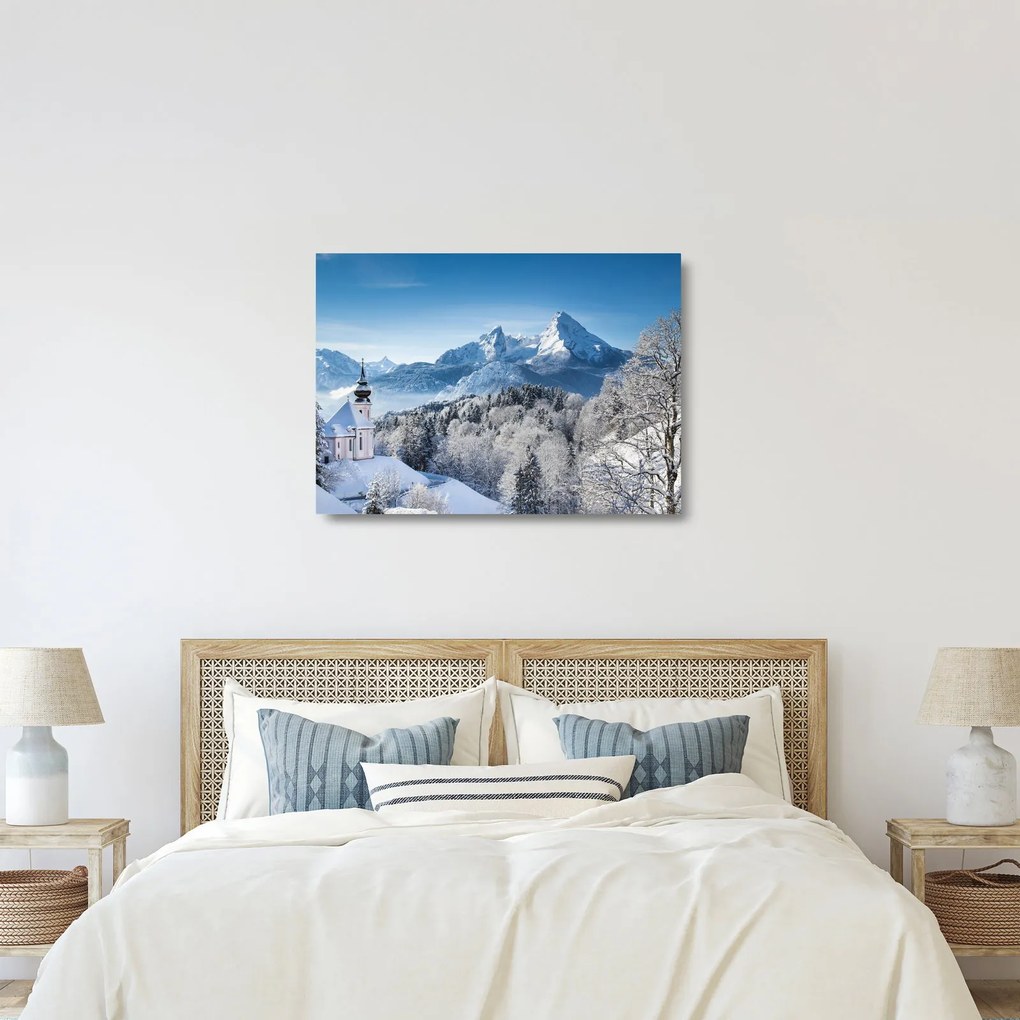 Üveg kép - Egy pillantás a téli tájra (70x50 cm)