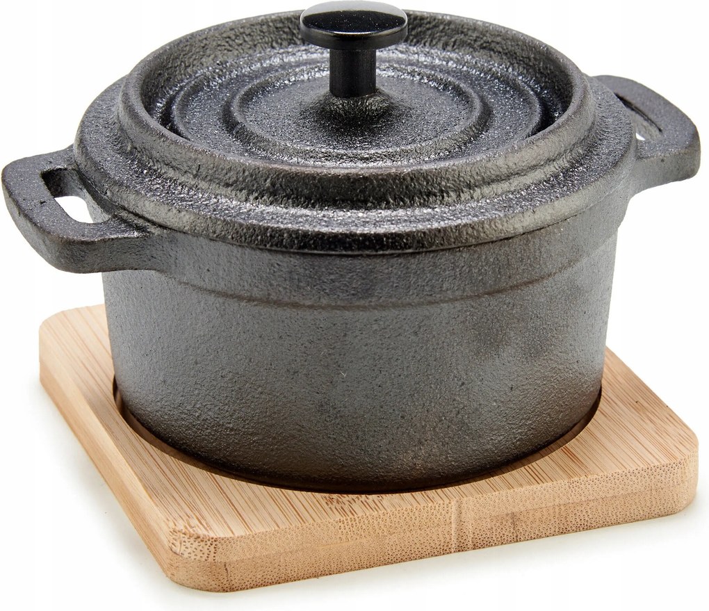 Vas Sütőedény Bambusz Állványon, Fedővel 13X10X8 CM