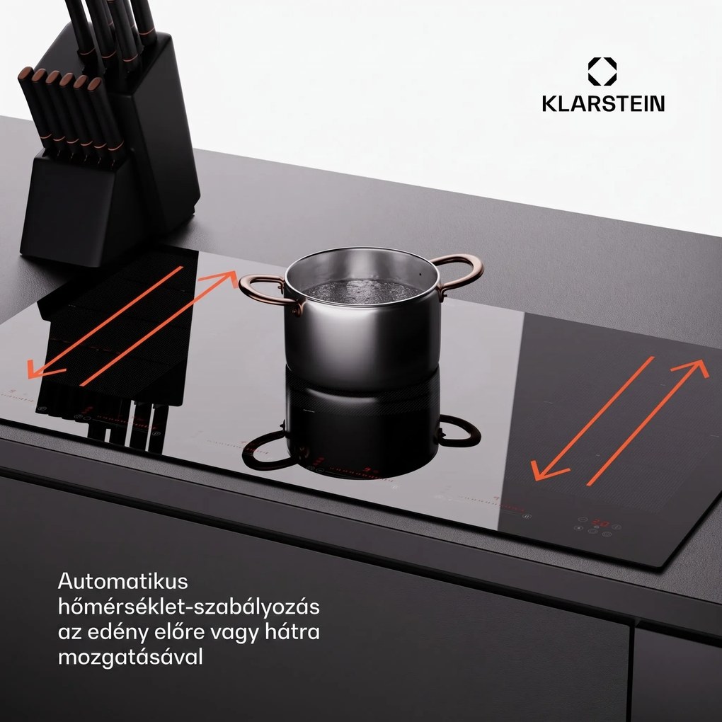 Klarstein Masterzone 90 Flex, indukciós főzőlap, max. 12 600 W, beépített, 5 zóna, 2 Flex zóna, ThermoBoost technológia, Smart Flex