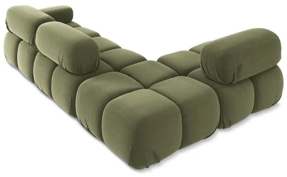 Világoszöld bársony moduláris sarokkanapé (bal oldali) Lokua – Makamii