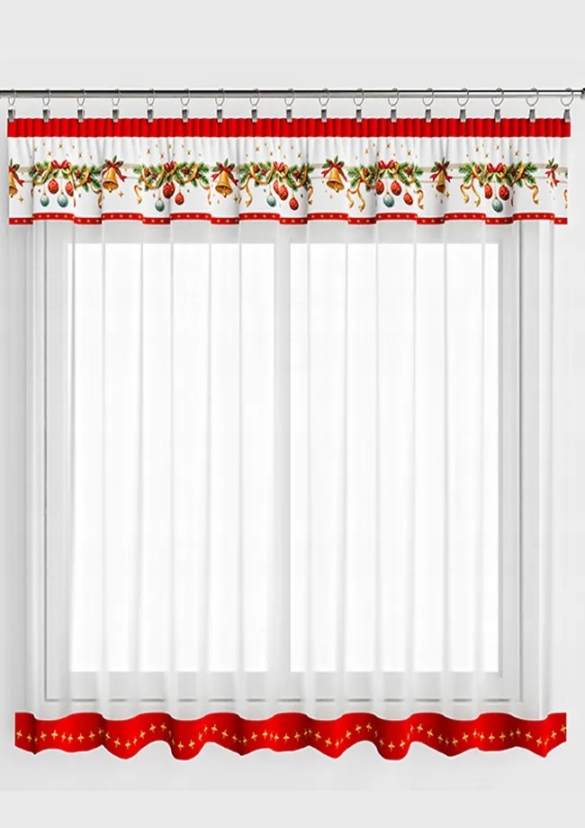 Kész karácsonyi függöny 300x140cm Piros lombikok