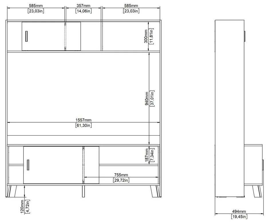 Fehér-natúr színű nappali bútor szett tölgyfa dekorral 159x181x48 cm Ikast – Tvilum