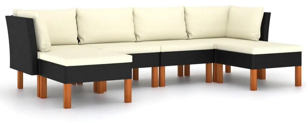vidaXL 6 részes fekete polyrattan kerti ülőgarnitúra párnákkal