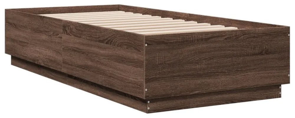 barna tölgyszínű szerelt fa ágykeret LED-del 100 x 200 cm