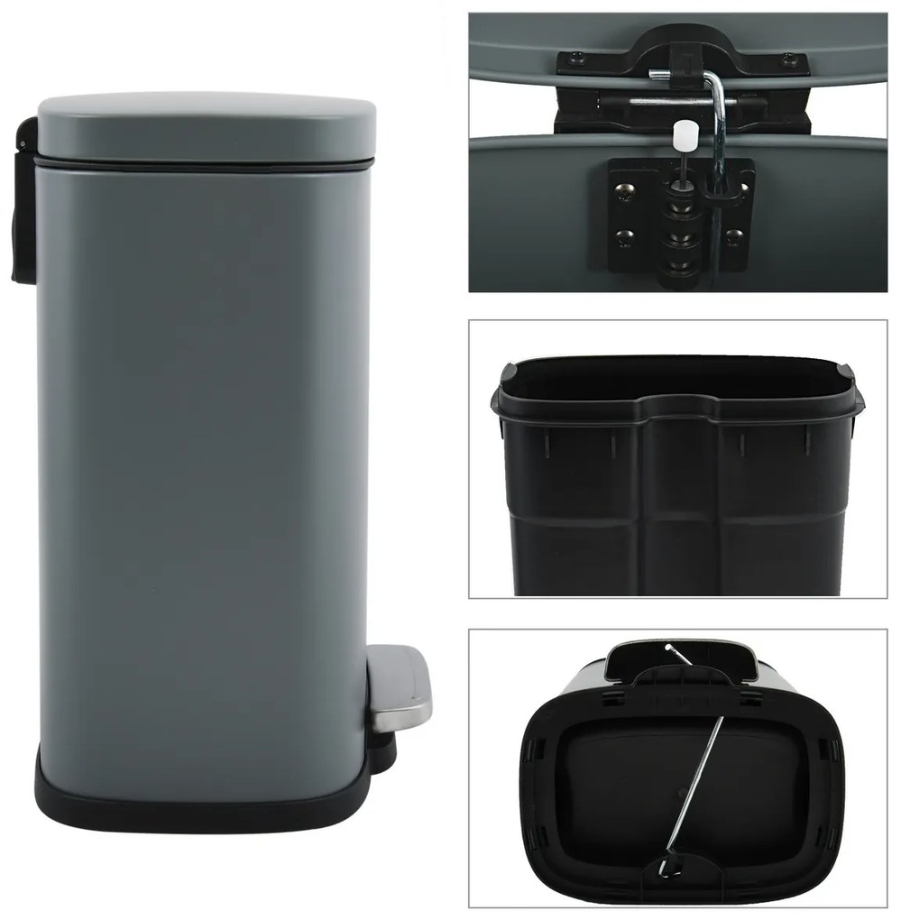 Spirella Soft-close Akira pedálos hulladékgyűjtő 12 l, matt szürke, 12 l