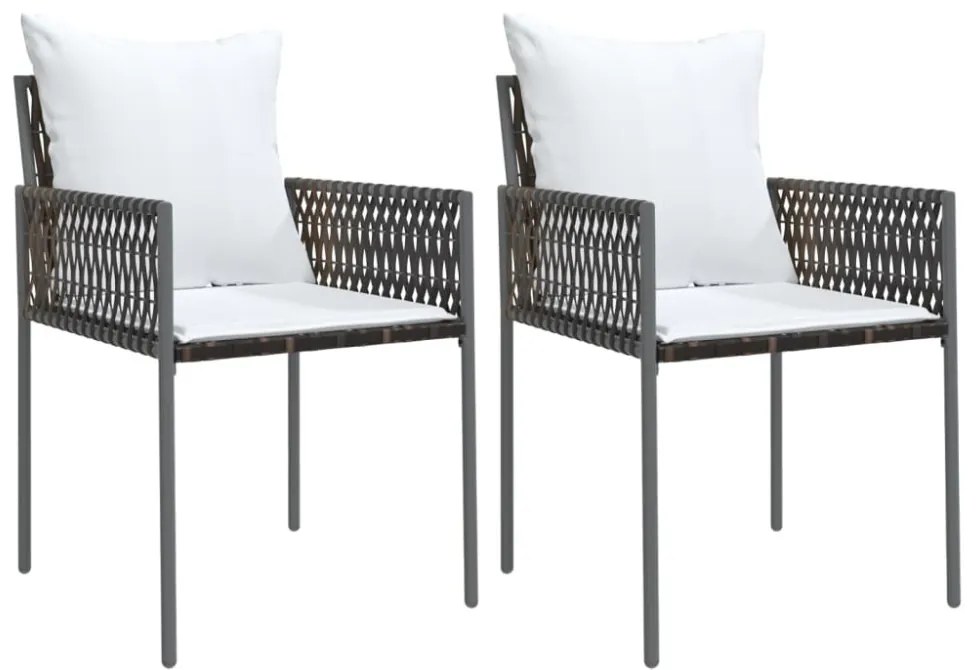 2 db barna polyrattan kerti szék párnával 54 x 61 x 83 cm