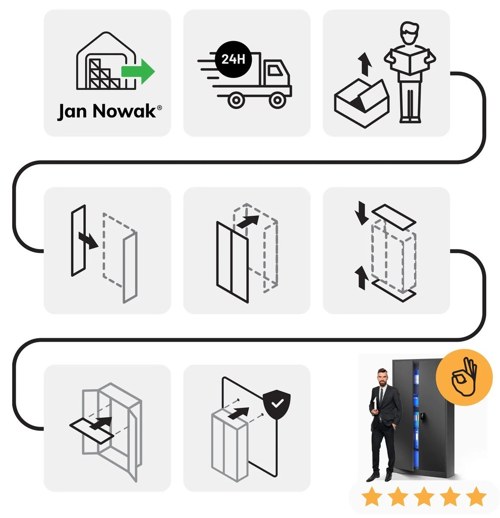 Fém iratszekrény JAN, 900 x 1850 x 400 mm, antracit