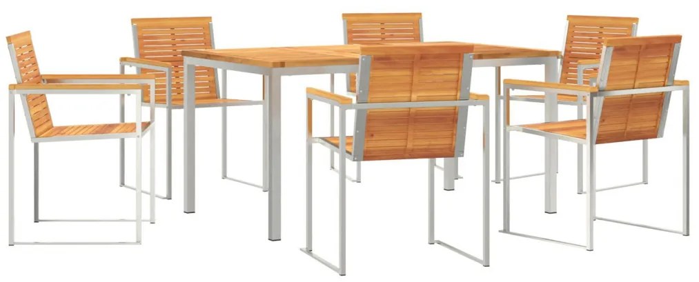 7 darabos kerti étkező szett Tömör fa akác, Kültéri étkezőasztal 180x90x75 cm Tömör fa akác