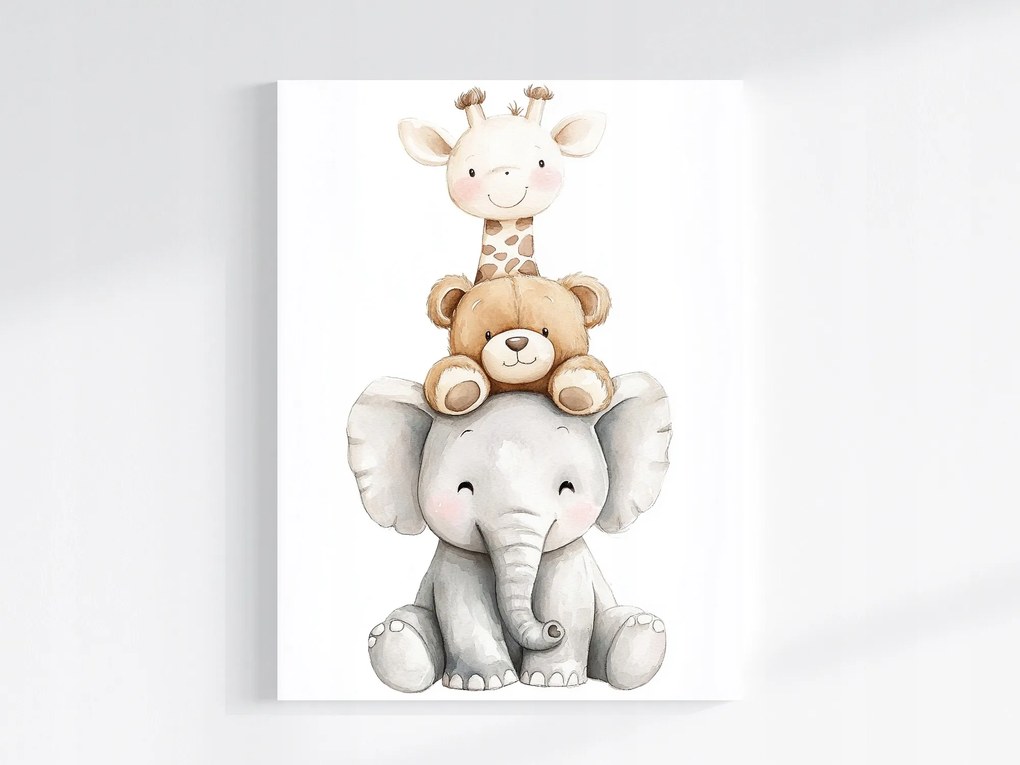 Vászonkép Canvas Akvarell Állatok Elefánt Mackó Zsiráf Portré 60x80