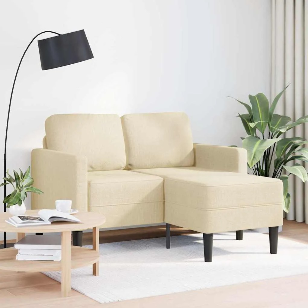 krémszínű anyagból 2 üléses kanapé L-alakú kanapéval 125 cm