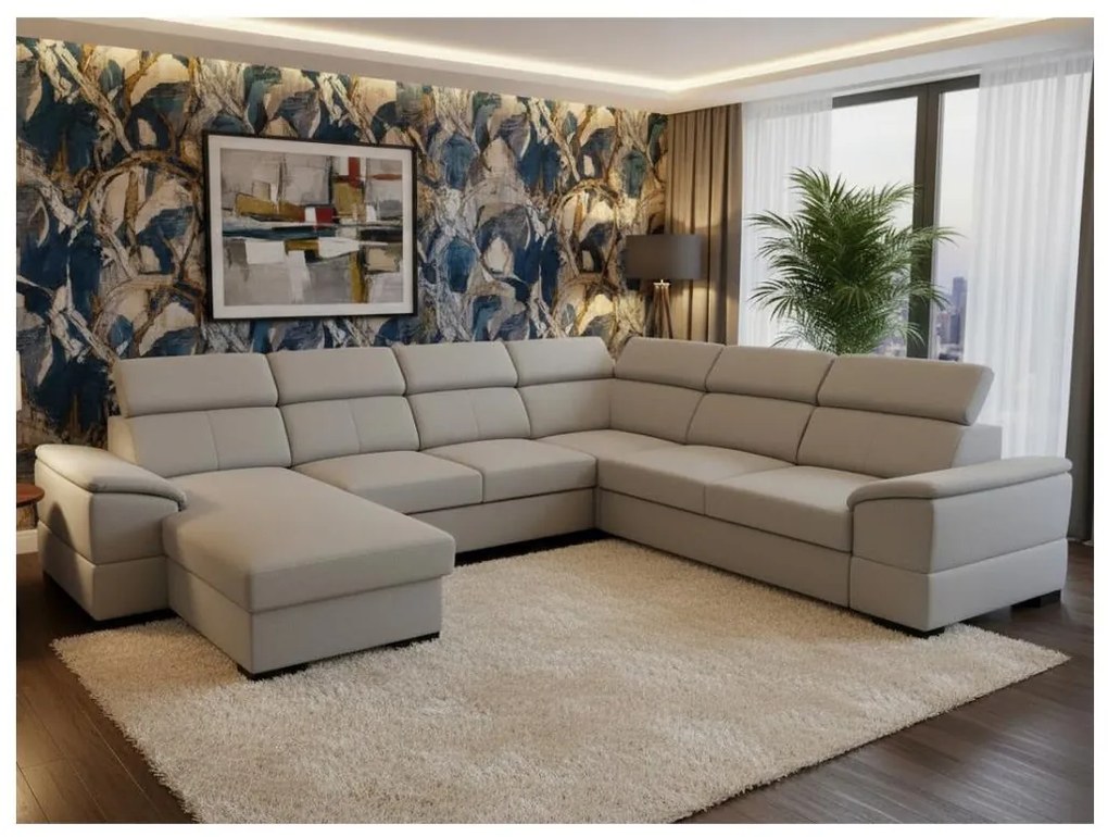 Kihúzható ülőgarnitúra univerzális U-formájú sarokkal és tárolóhellyel GRANADA világosszürke