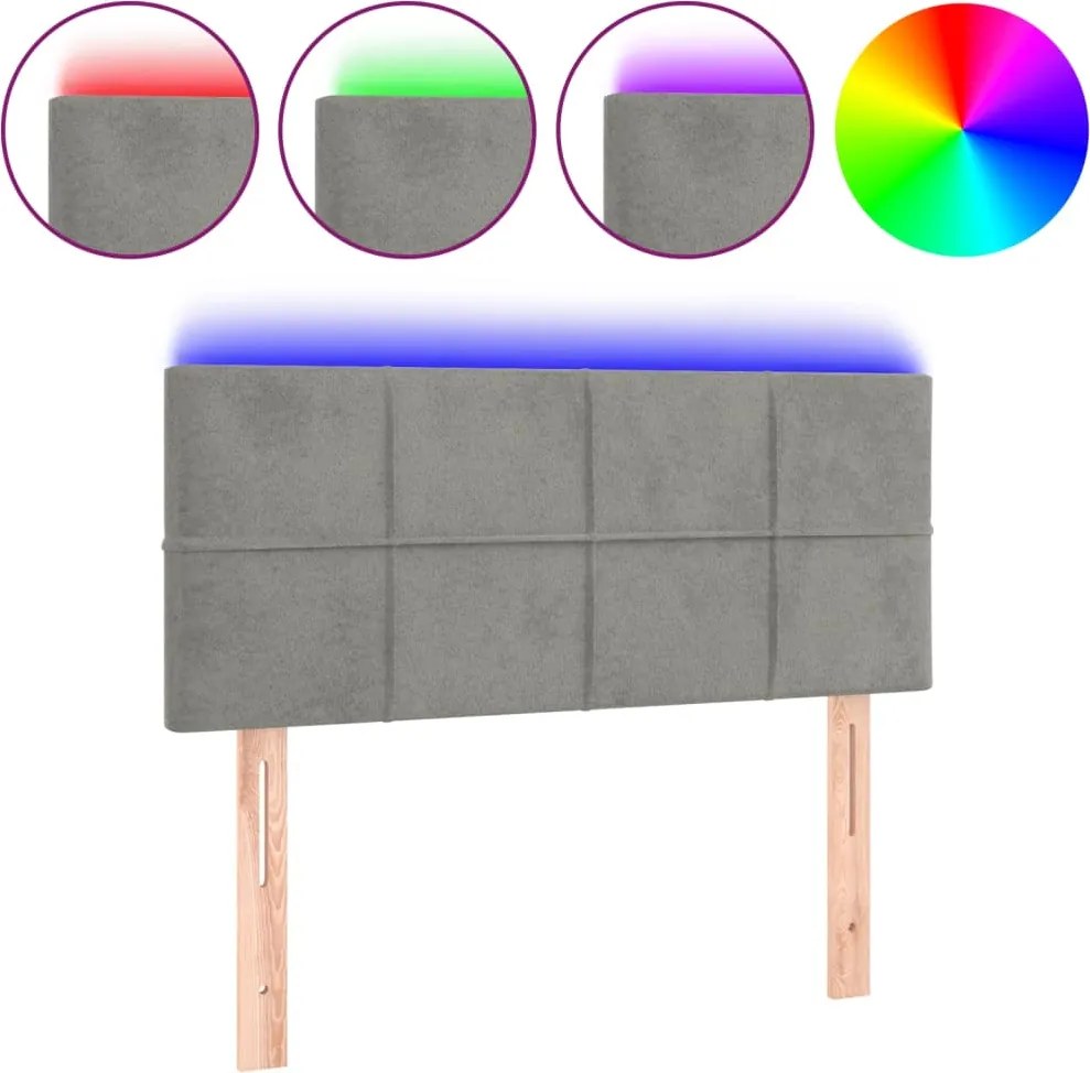 vidaXL világosszürke bársony LED-es fejtámla 100x5x78/88 cm