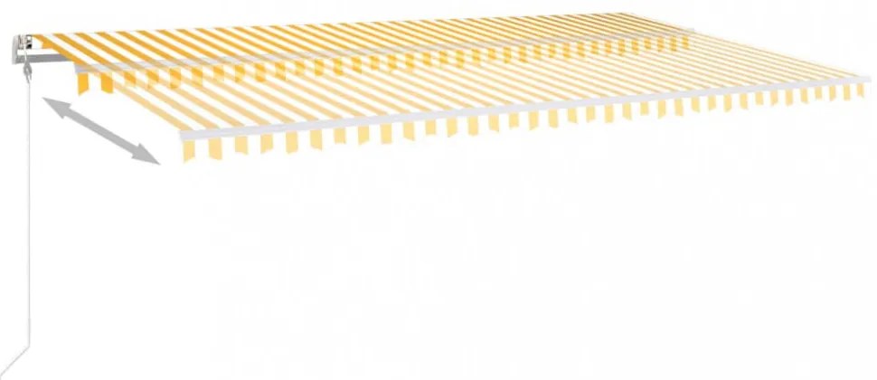 sárga és fehér kézzel kihúzható LED-es napellenző 6 x 3,5 m