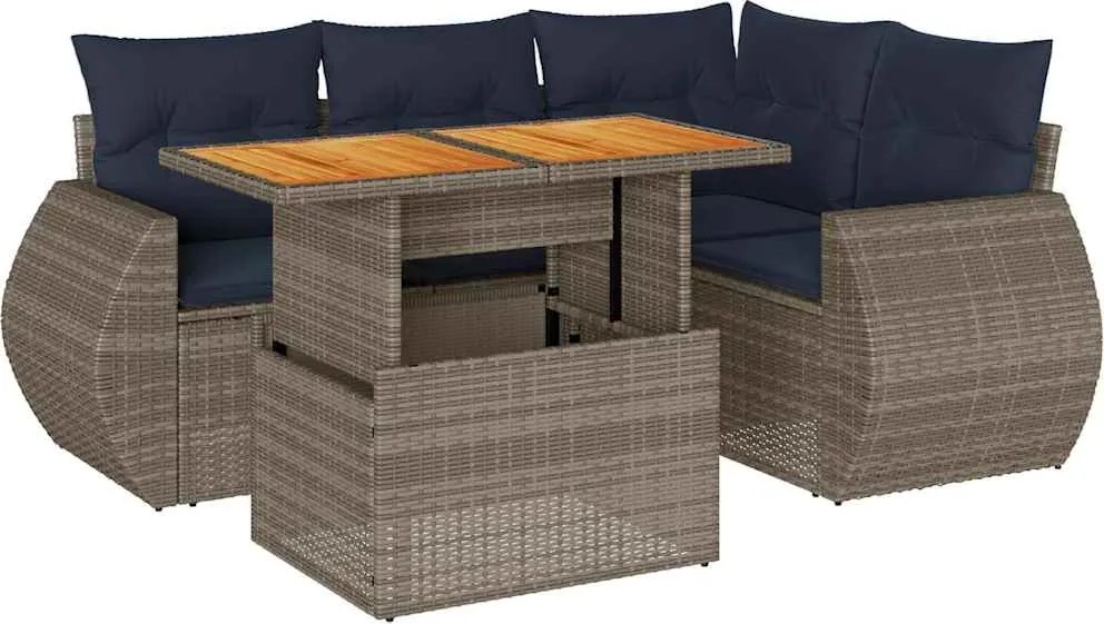 vidaXL 5 részes szürke polyrattan kerti ülőgarnitúra párnákkal