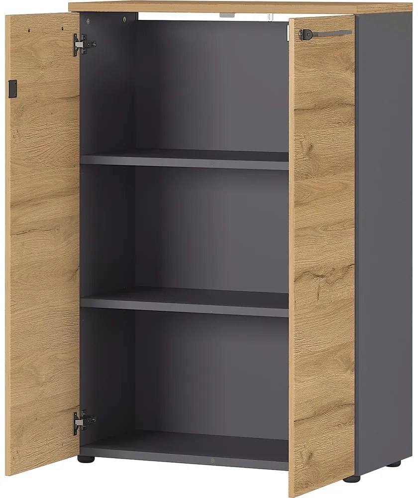 Antracitszürke-natúr színű szekrény tölgyfa dekorral 80x120 cm Agenda – Germania