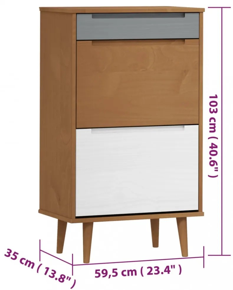 MOLDE barna tömör fenyőfa cipőszekrény 59,5 x 35 x 103 cm