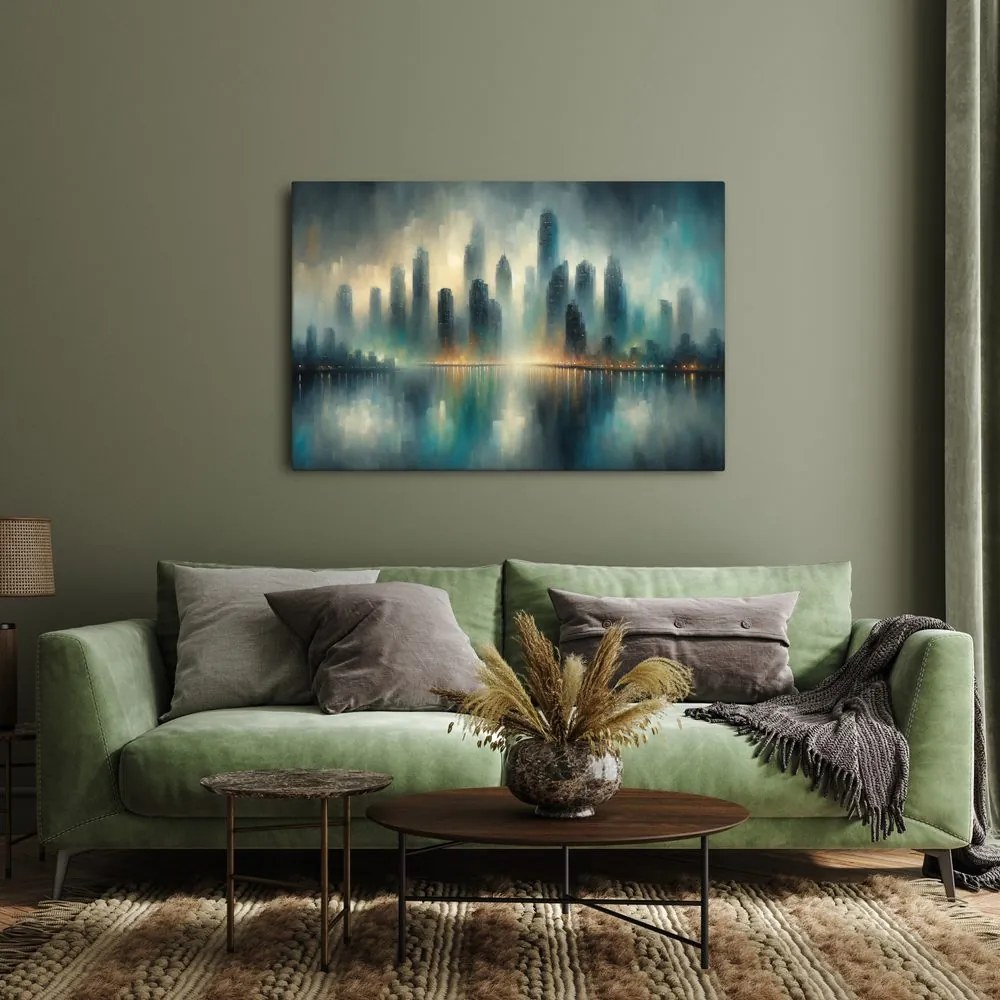 Kép város panorámája ködben