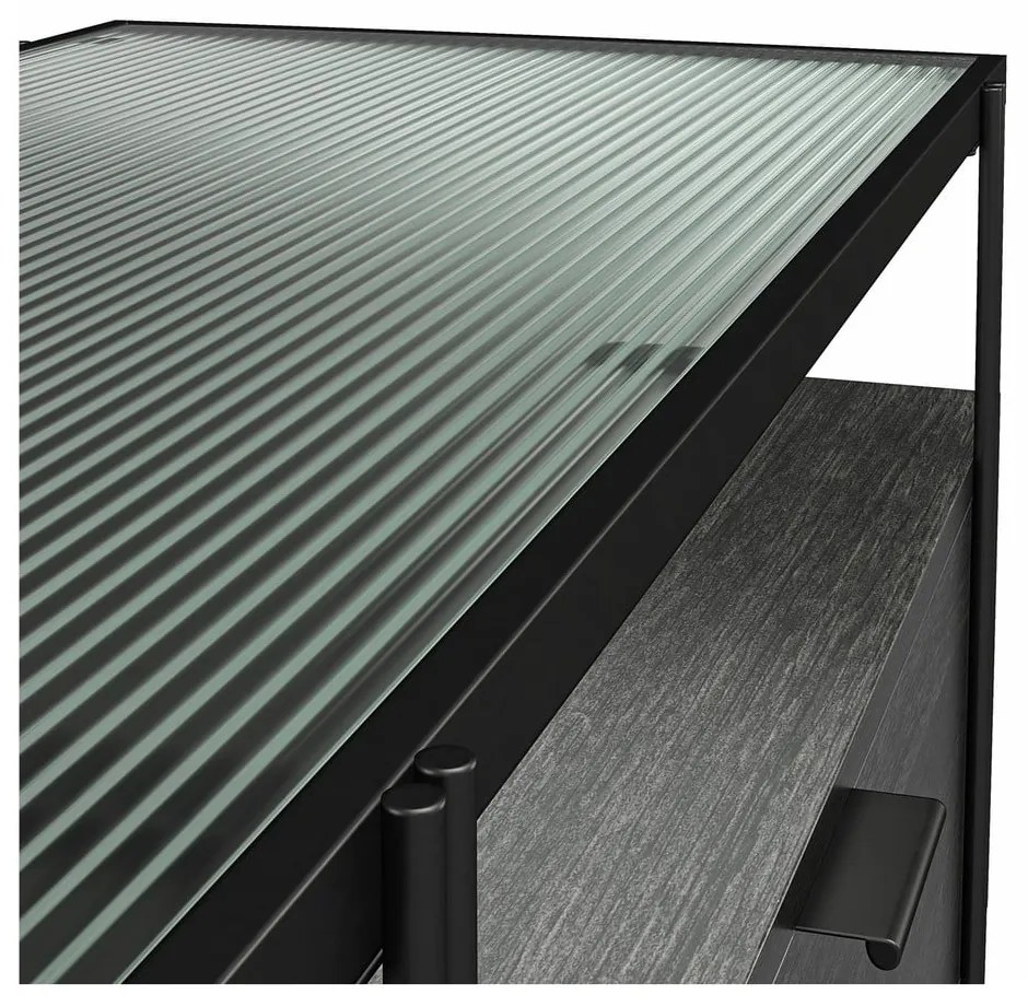 Fekete TV-állvány tölgyfa dekorral 140x50 cm Wainwright - Queer Eye