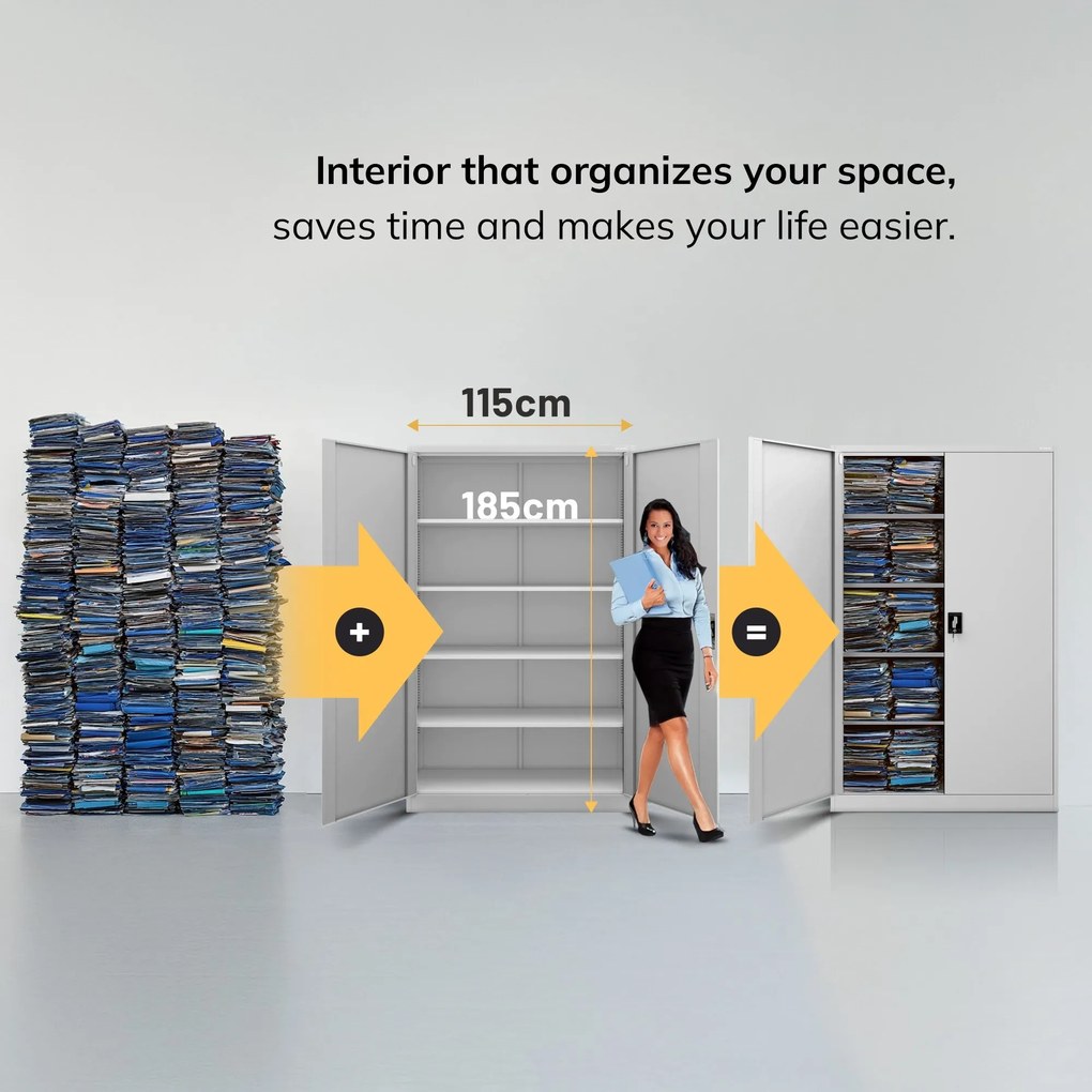 Fém iratszekrény JAN II, 1150 x 185 x 400 mm, szürke