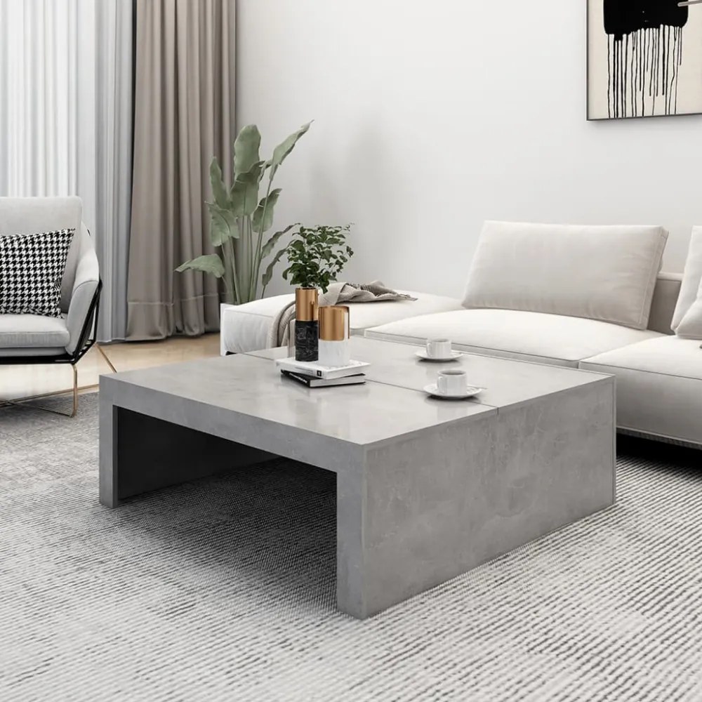 betonszürke szerelt fa dohányzóasztal 100 x 100 x 35 cm