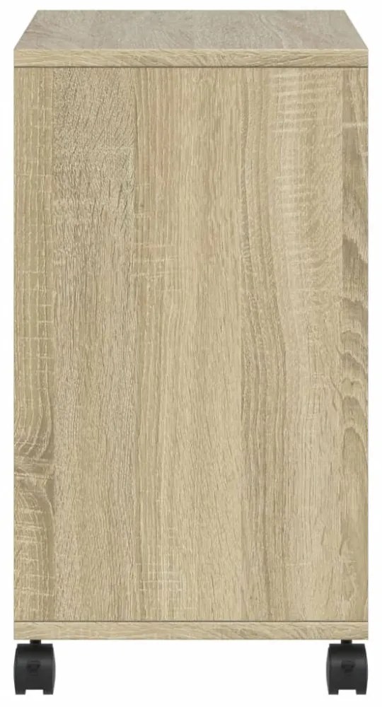 sonoma tölgy színű szerelt fa kisasztal kerekekkel 50x35x55 cm