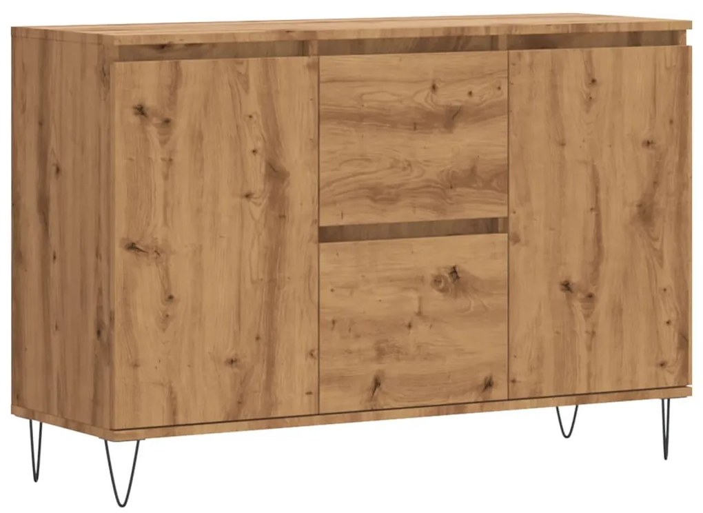 kézműves tölgy színű szerelt fa tálalószekrény 104 x 35 x 70 cm