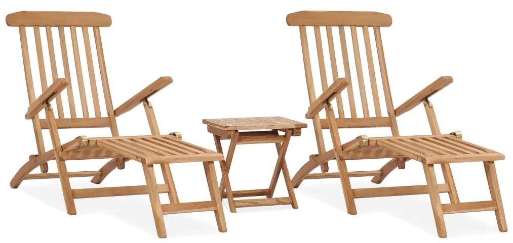 Tömör tíkfa lábtartóval ellátott kerti napozószékek és asztal