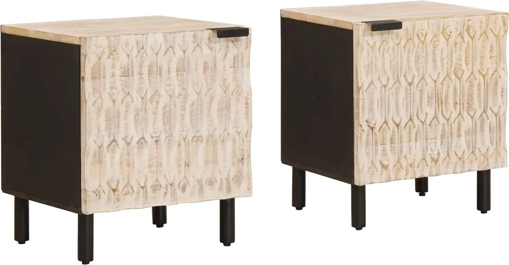 vidaXL Éjjeliszekrény 2 pcs Fehér 40 x 33 x 46 cm Tömör Mangófát