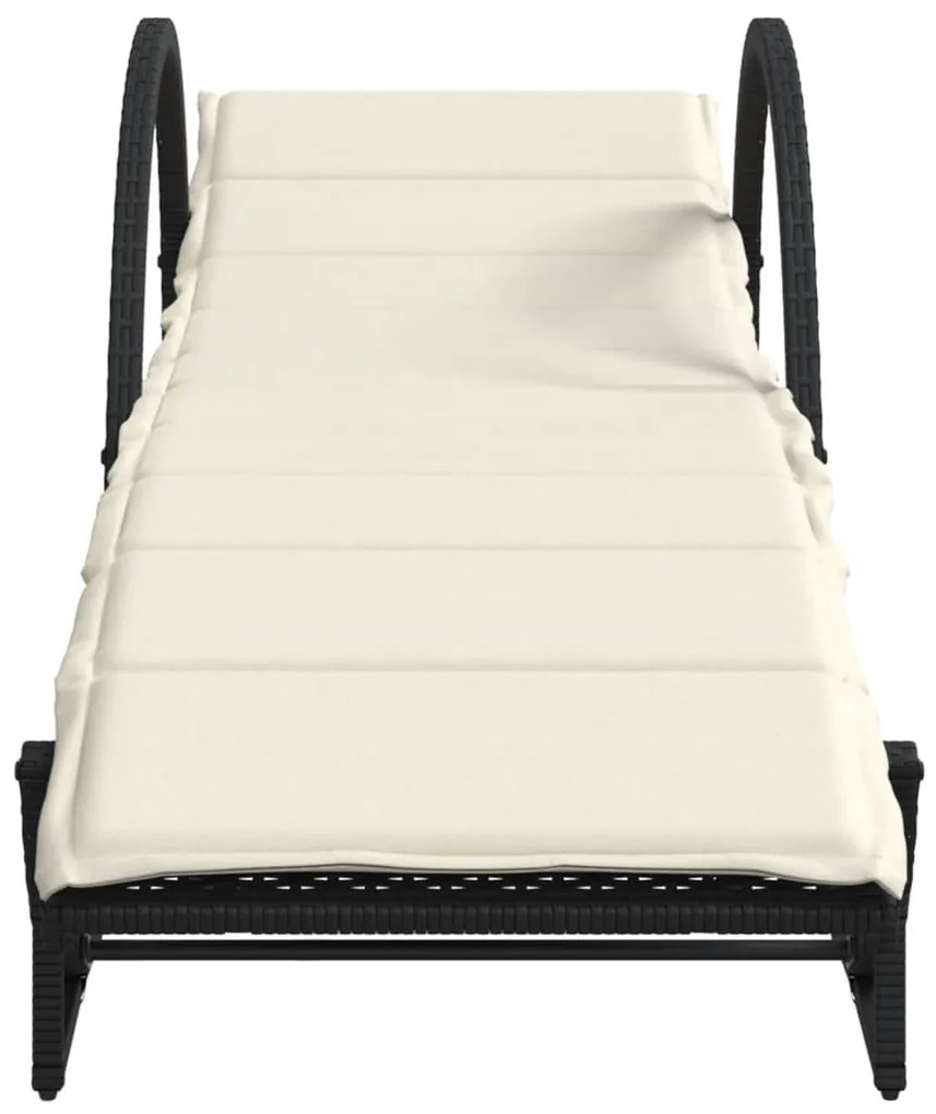 Fekete polyrattan napozóágy párnával 60 x 199 x 42 cm