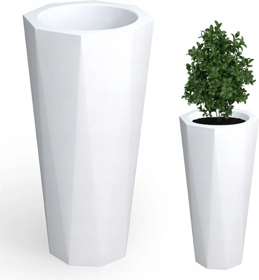 Octavia magas geometrikus virágtartó, 79x39 cm, kertbe és belső térbe, fehér