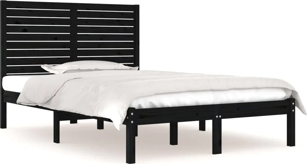 vidaXL Double fekete tömör fa ágykeret 135 x 190 cm