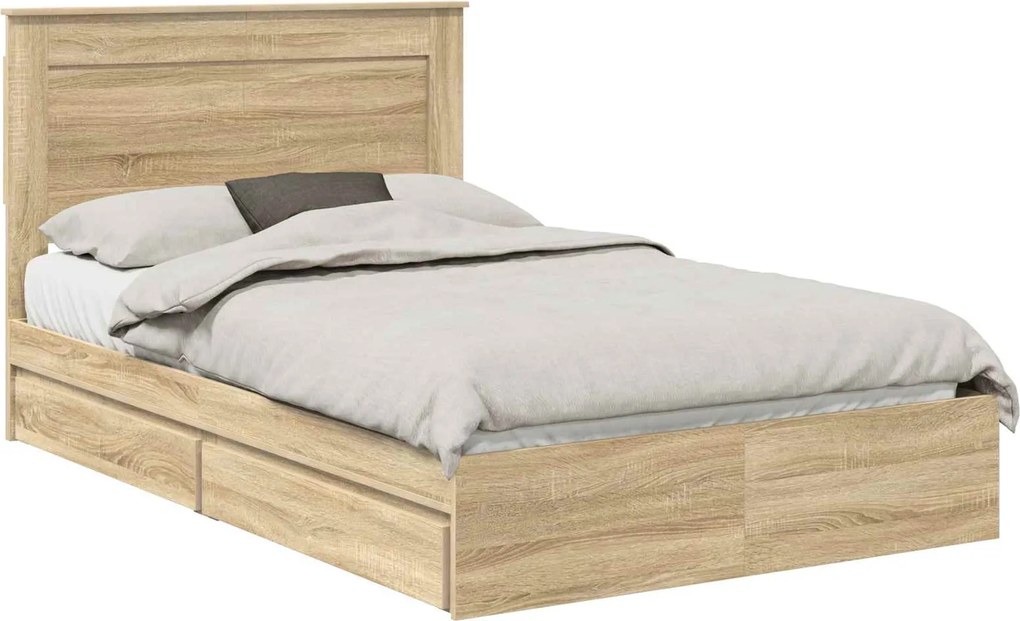 vidaXL Tárolós Ágy fejtámlával Sonoma tölgy 120 x 200 cm Faanyag