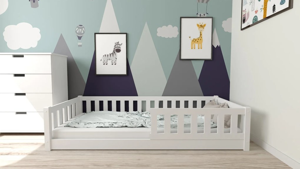 Gyermek Montessori ágy PINELO 90 x 200 cm, fehér Ágyrács: Lamellás ágyrács, Matrac: Deluxe 10 cm matrac