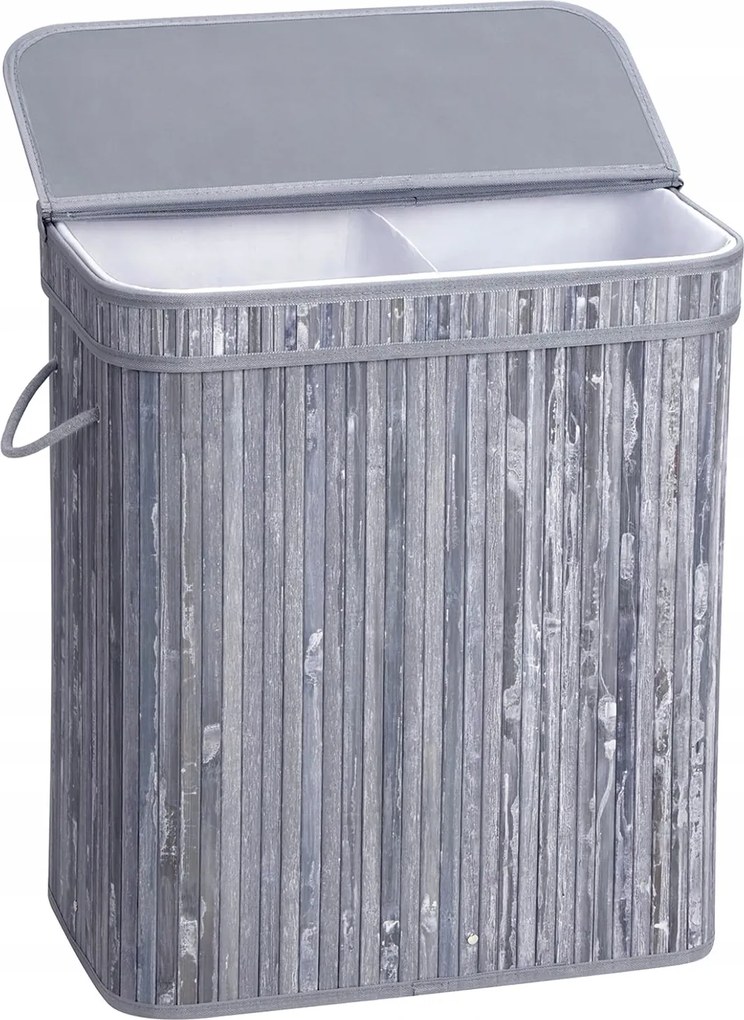 Bambusz Szennyestartó Kosár Játék Tároló Kétrekeszes Fedéllel