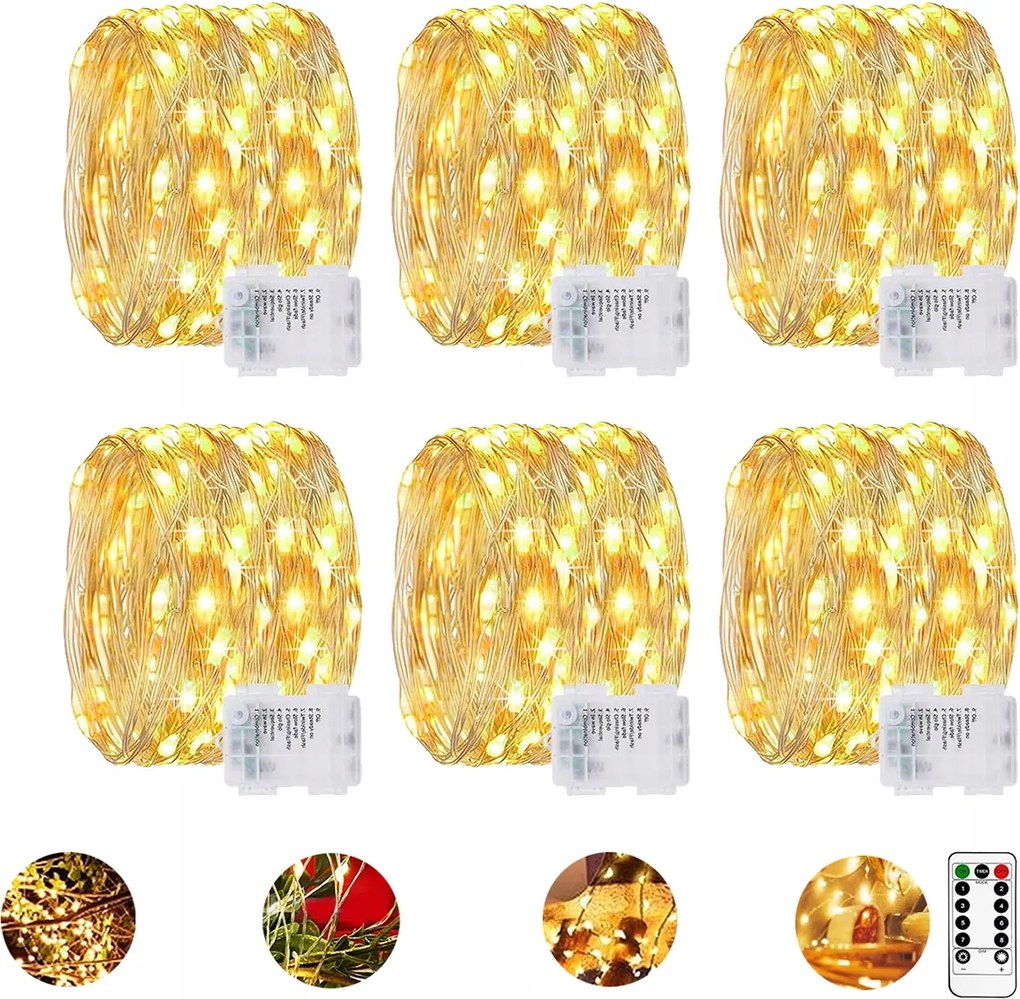 Led Drót Lámpa 5M 50 Lámpa Fehér Meleg Elemes Mikro Lámpa