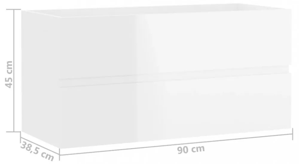 magasfényű fehér szerelt fa mosdószekrény 90 x 38,5 x 45 cm