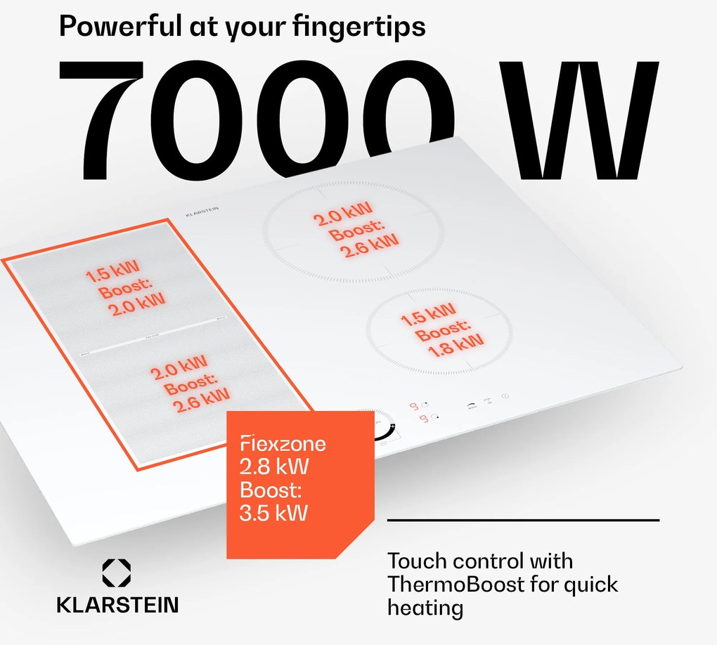Klarstein Delicatessa 70 Hybrid, beépített indukciós főzőlap, 4 zóna, 7000 W, üvegkerámia