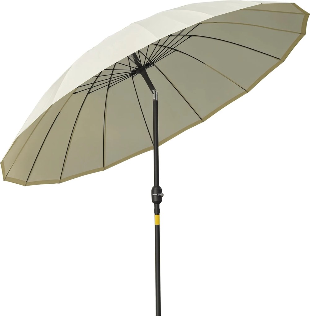 Outsunny Kerek Dönthető Kerti Napernyő 18 Bordával, Kézi Forgató Mechanizmussal, Fém Tartóval, Üvegszálas Ø 2.5 m Magas Sűrűségű Poliészter Beige | Ao