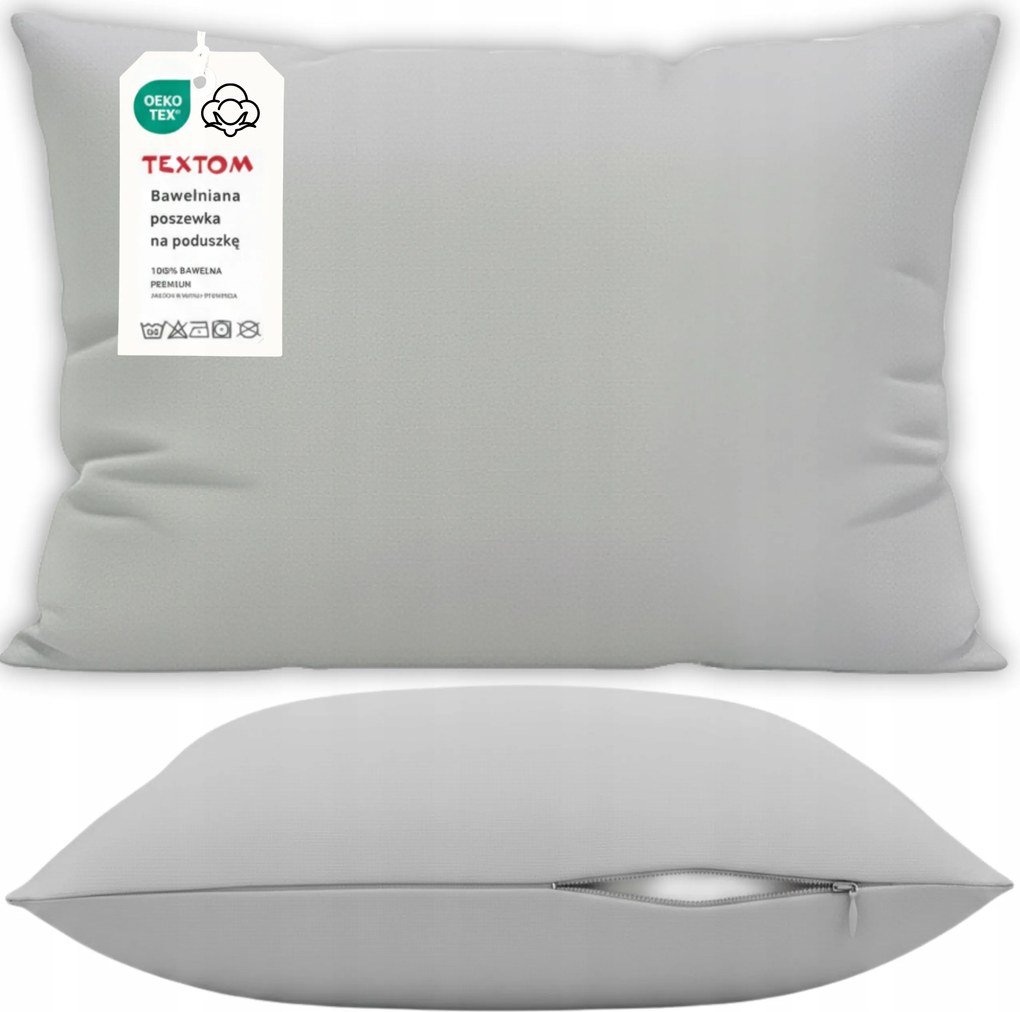 Párnahuzat 70x80 cm Pamut 100% Sima Erős Világosszürke