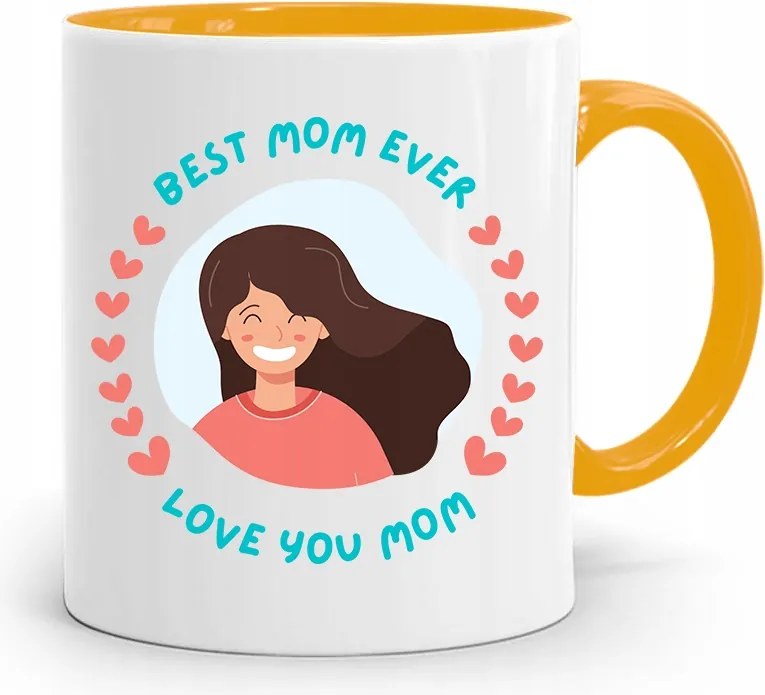 Sárga Bögre Ajándék Anyukáknak Best Mom Ever nyomott mintával