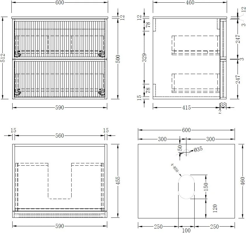 AREZZO design SAVONA 60 cm-es Fürdőszoba alsószekrény 2 fiók, tölgy