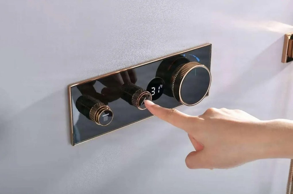 Falba süllyesztett zuhanyrendszer ELITE EDITION BCS1603 termosztáttal, kijelzővel, több színváltozatban — Réz-fekete — Két kimenetes