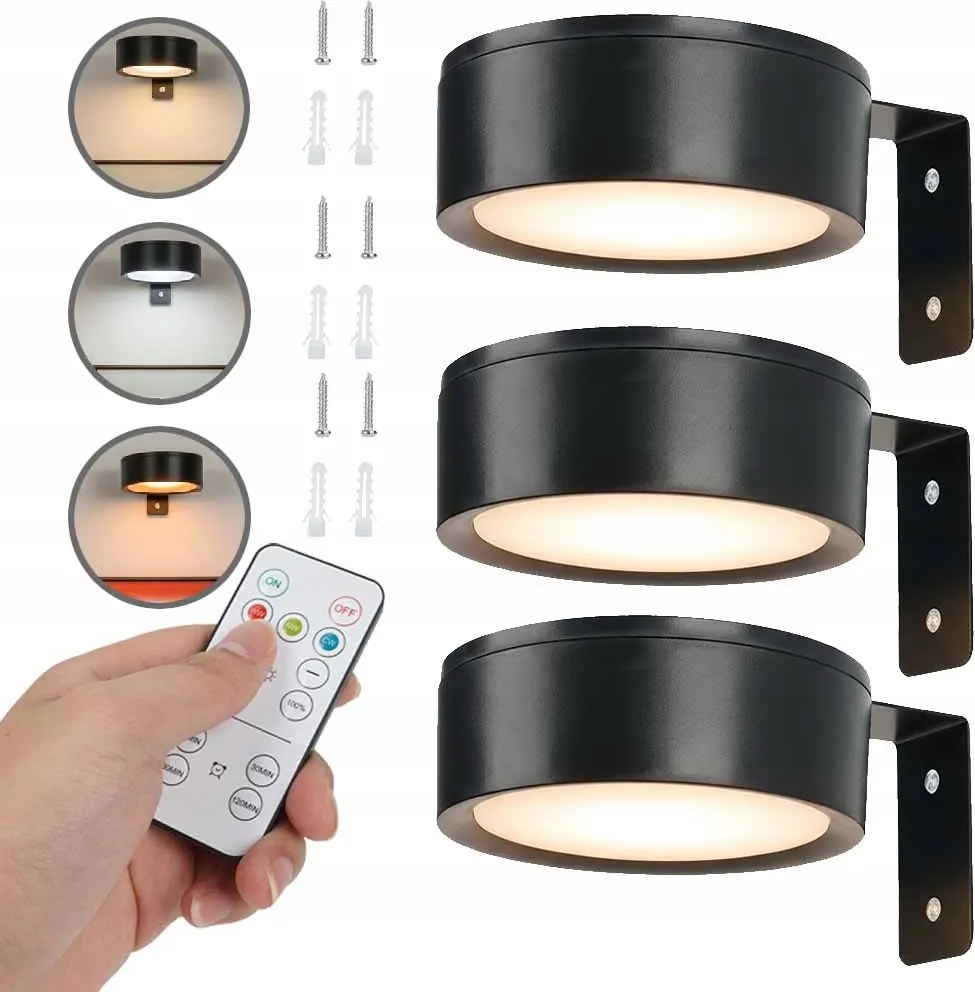 3 Db Lámpa Távirányítóval, Mágneses, 3 Féle Fényszínnel