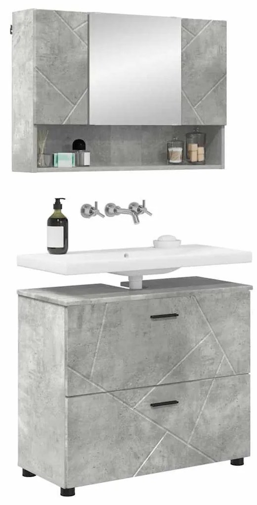 Fürdőszoba bútor szett 2 pcs Beton szürke 76.5 x 35 x 64 cm