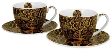 Porcelán csésze 270 ml 2 személyes díszdobozban Gustav Klimt Életfa barna