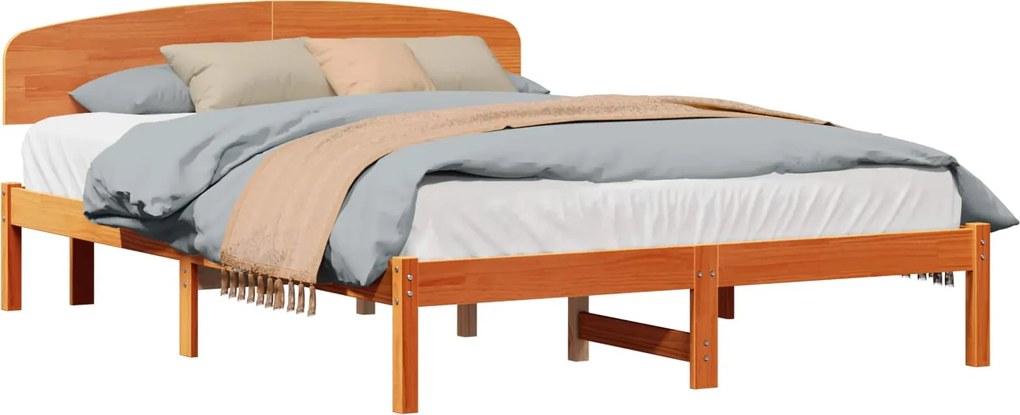 vidaXL Ágykeret fejtámlával Faggyú barna 150 x 200 cm Tömör fenyőfa