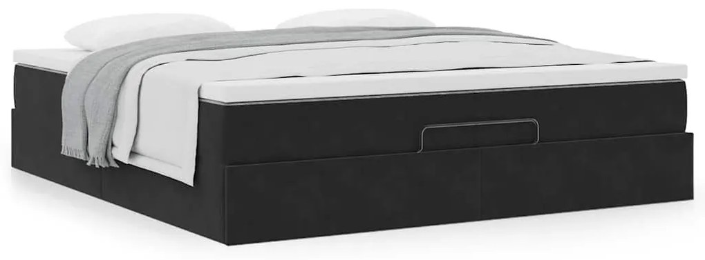 Ottomán ágykeret matracokkal Fekete 200x200cm bársony