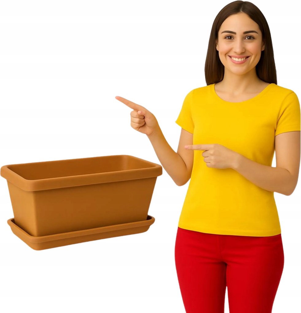 Kerámia kaspó, erkélyláda 33 cm. Agyag. Natúr. Lengyel