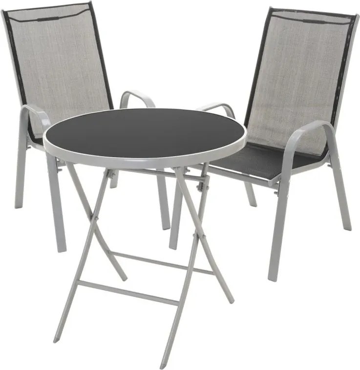 GARTHEN Kerti garnitúra két székből 1 üvegasztal acél